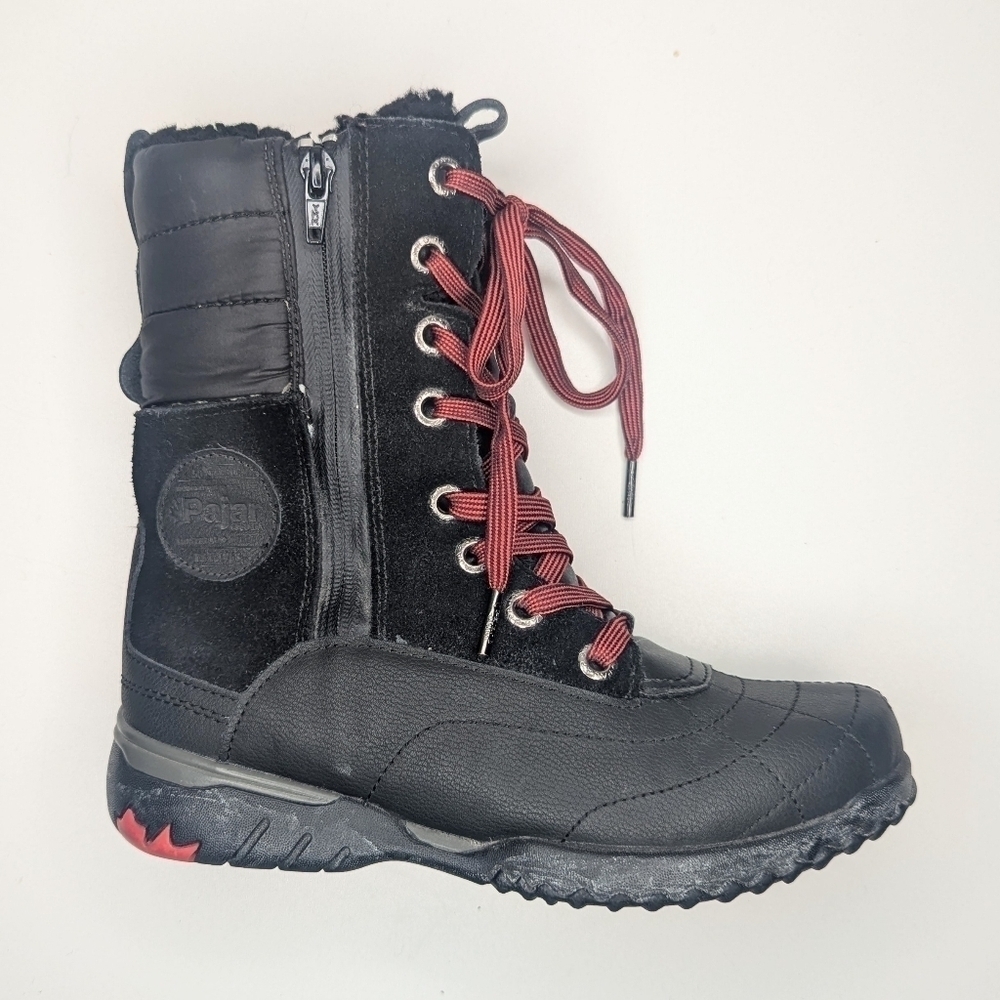 PAJAR Kimberly winter boot leather suede wool black lace up side zip size 5-5.5